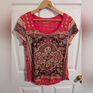 Lucky Brand Womens Top Size Small Short Sleeve Coral Shirt Tee